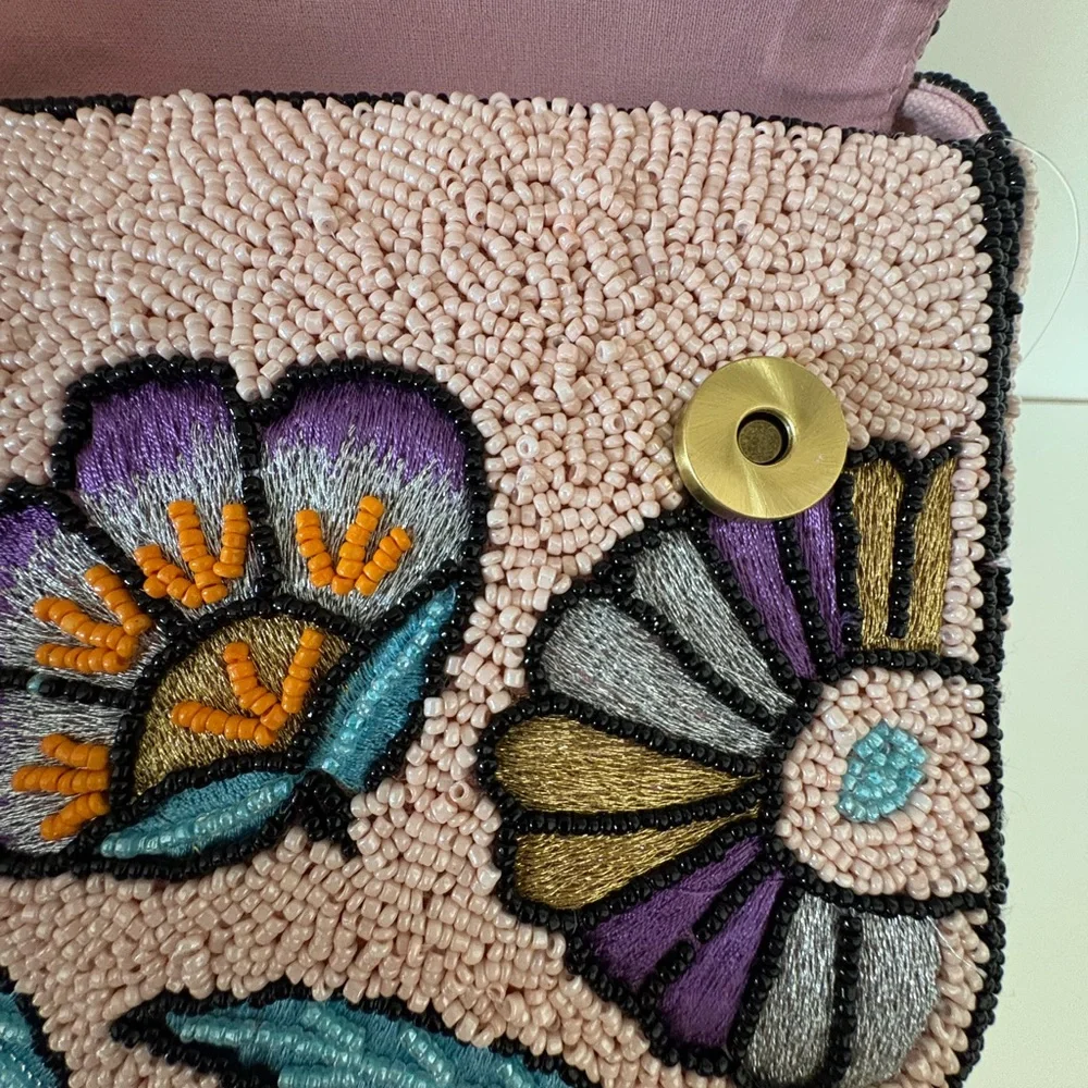 Floral Beaded Shoulder Bag NWT America And Beyond Sparkly Springy Intricate - Picture 11 of 16